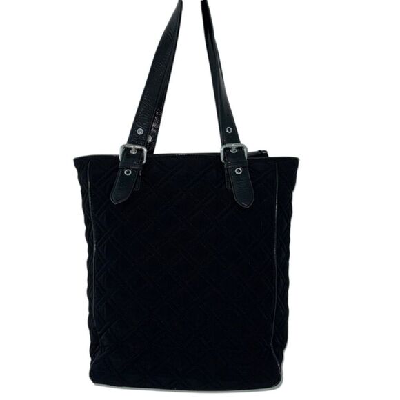 Vera Bradley Black Quilted Zippered Rectangular Bag / Commuter Tote /  Purse - Picture 2 of 16